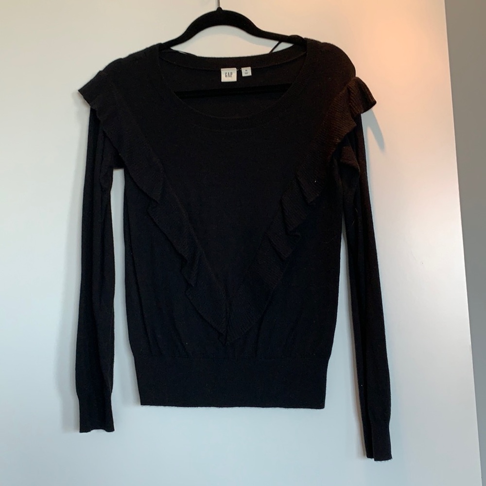 Black wool ruffle detail sweater